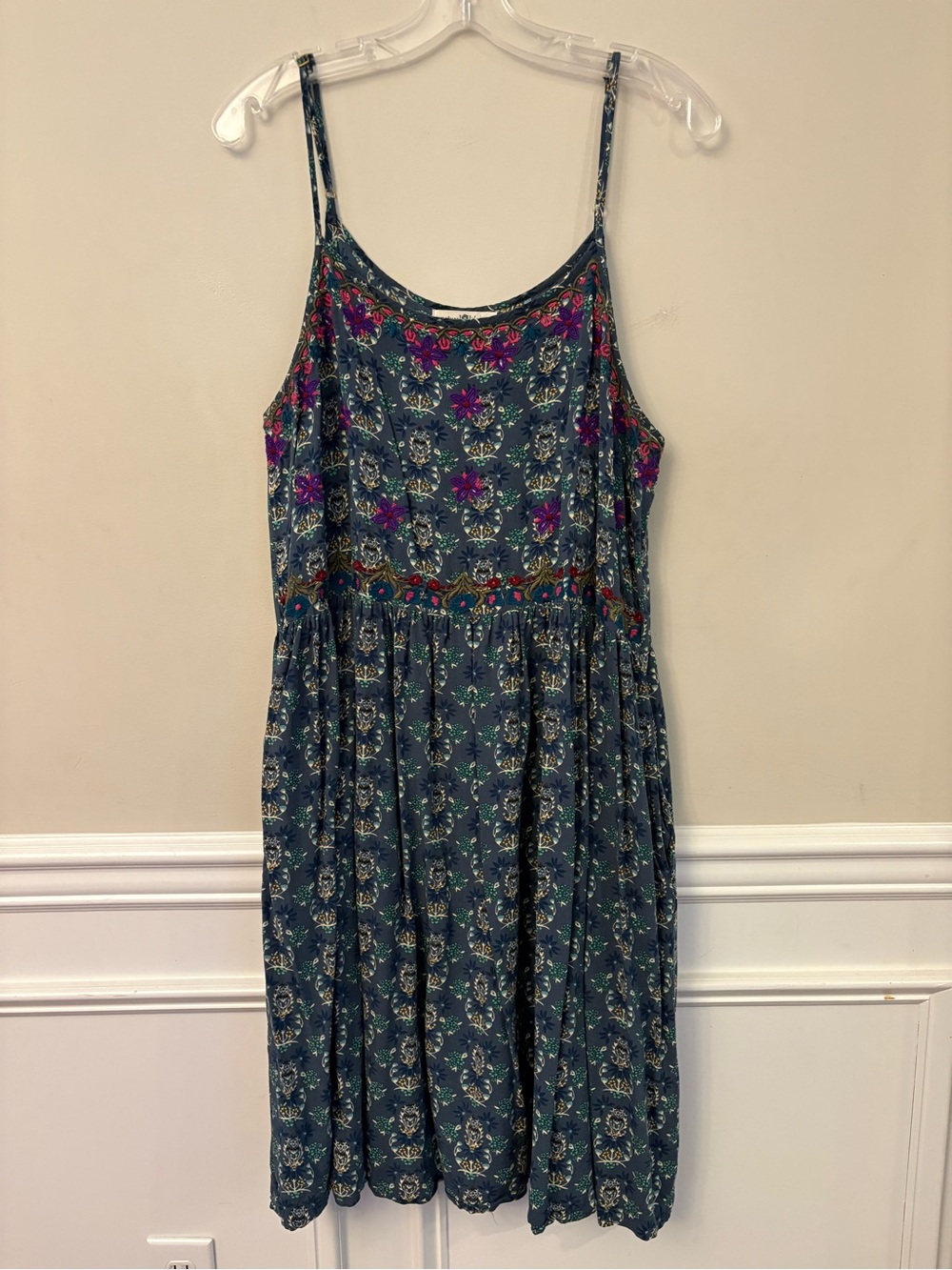 NATURAL LIFE Teal Floral Midi Dress with Purple Accents